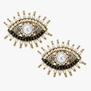 Faux Pearl & Crystal Rhinestone Evil Eye Stud Earrings